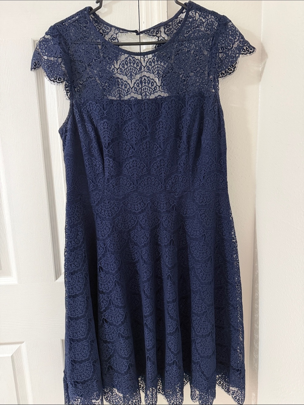 Jessica Simpson Navy Blue Lace Fit-and-Flare Dress